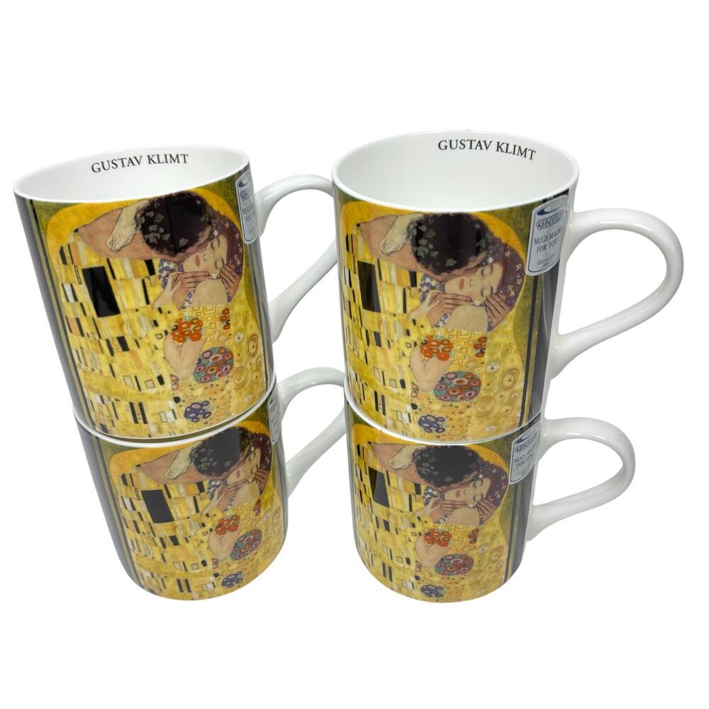 NEW Lot 4 Gustav Klimt Mugs Coffee Tea Cups The Kiss Der Kuss Art Konitz Germany